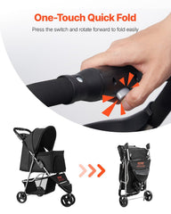 Pet Stroller, 16KG Weight Capacity, Foldable Dog Stroller Cart, 3 Wheels Cats Strollers with Mesh Windows and Cup Holders, Portable Pet Carrier Strollers with Brake, for Small to Medium Pets