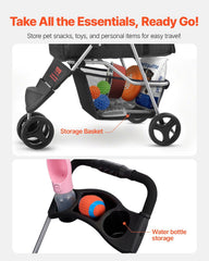 Pet Stroller, 16KG Weight Capacity, Foldable Dog Stroller Cart, 3 Wheels Cats Strollers with Mesh Windows and Cup Holders, Portable Pet Carrier Strollers with Brake, for Small to Medium Pets
