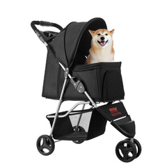 Pet Stroller, 16KG Weight Capacity, Foldable Dog Stroller Cart, 3 Wheels Cats Strollers with Mesh Windows and Cup Holders, Portable Pet Carrier Strollers with Brake, for Small to Medium Pets