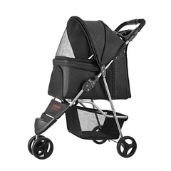 Pet Stroller, 16KG Weight Capacity, Foldable Dog Stroller Cart, 3 Wheels Cats Strollers with Mesh Windows and Cup Holders, Portable Pet Carrier Strollers with Brake, for Small to Medium Pets