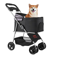 Pet Stroller, 16KG Weight Capacity, Foldable Dog Stroller Cart, 4 Wheels Cats Pram with Detachable Carrier & Mesh Windows, Portable Animal Carrier with Brake for Small to Medium Pets