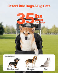 Pet Stroller, 16KG Weight Capacity, Foldable Dog Stroller Cart, 4 Wheels Cats Pram with Detachable Carrier & Mesh Windows, Portable Animal Carrier with Brake for Small to Medium Pets