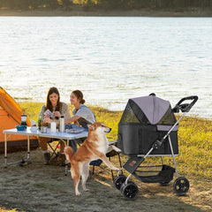 Pet Stroller, 16KG Weight Capacity, Foldable Dog Stroller Cart, 4 Wheels Cats Pram with Detachable Carrier & Mesh Windows, Portable Animal Carrier with Brake for Small to Medium Pets