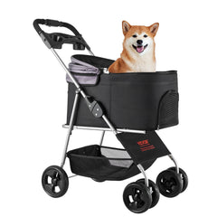 Pet Stroller, 16KG Weight Capacity, Foldable Dog Stroller Cart, 4 Wheels Cats Pram with Detachable Carrier & Mesh Windows, Portable Animal Carrier with Brake for Small to Medium Pets