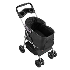 Pet Stroller, 16KG Weight Capacity, Foldable Dog Stroller Cart, 4 Wheels Cats Pram with Detachable Carrier & Mesh Windows, Portable Animal Carrier with Brake for Small to Medium Pets