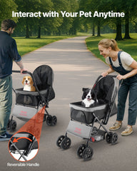 Pet Stroller, 20KG Weight Capacity, Foldable Dog Stroller Cart, 4 Wheels Cats Stroller with Mesh Windows & Revrsible Handle, Portable Pet Carrier Stroller with Brake, for Small to Medium Pets