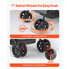 Pet Stroller, 20KG Weight Capacity, Foldable Dog Stroller Cart, 4 Wheels Cats Stroller with Mesh Windows & Revrsible Handle, Portable Pet Carrier Stroller with Brake, for Small to Medium Pets