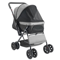 Pet Stroller, 20KG Weight Capacity, Foldable Dog Stroller Cart, 4 Wheels Cats Stroller with Mesh Windows & Revrsible Handle, Portable Pet Carrier Stroller with Brake, for Small to Medium Pets