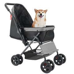 Pet Stroller, 20KG Weight Capacity, Foldable Dog Stroller Cart, 4 Wheels Cats Stroller with Mesh Windows & Revrsible Handle, Portable Pet Carrier Stroller with Brake, for Small to Medium Pets