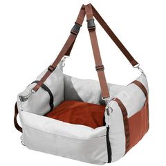 Dog Car Seat, Waterproof Dog Booster Seat for Car with Side Handles and A Storage Pocket, Clip-On Safety Leash and PP Cotton Filling, Dog Car Bed for Small Dog up to 11.3 kg, Gray