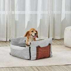 Dog Car Seat, Waterproof Dog Booster Seat for Car with Side Handles and A Storage Pocket, Clip-On Safety Leash and PP Cotton Filling, Dog Car Bed for Small Dog up to 11.3 kg, Gray
