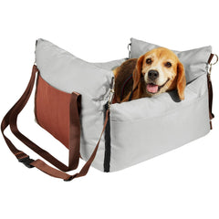 Dog Car Seat, Waterproof Dog Booster Seat for Car with Side Handles and A Storage Pocket, Clip-On Safety Leash and PP Cotton Filling, Dog Car Bed for Small Dog up to 11.3 kg, Gray