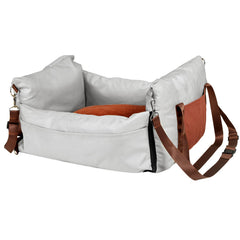 Dog Car Seat, Waterproof Dog Booster Seat for Car with Side Handles and A Storage Pocket, Clip-On Safety Leash and PP Cotton Filling, Dog Car Bed for Small Dog up to 11.3 kg, Gray