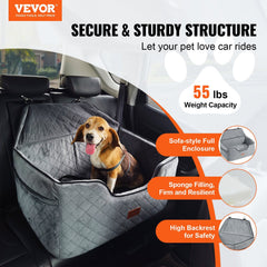 Dog Car Seat, Dog Booster Seat for Car with A Storage Pocket, Pet Car Seat with Clip-On Safety Leash, Sponge Filling, Dog Car Bed for Medium & Large Dog up to 24.9 kg, Gray