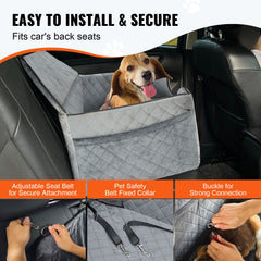 Dog Car Seat, Dog Booster Seat for Car with A Storage Pocket, Pet Car Seat with Clip-On Safety Leash, Sponge Filling, Dog Car Bed for Medium & Large Dog up to 24.9 kg, Gray