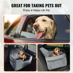 Dog Car Seat, Dog Booster Seat for Car with A Storage Pocket, Pet Car Seat with Clip-On Safety Leash, Sponge Filling, Dog Car Bed for Medium & Large Dog up to 24.9 kg, Gray