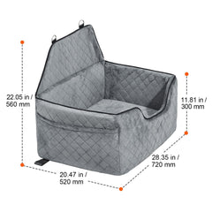 Dog Car Seat, Dog Booster Seat for Car with A Storage Pocket, Pet Car Seat with Clip-On Safety Leash, Sponge Filling, Dog Car Bed for Medium & Large Dog up to 24.9 kg, Gray