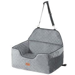 Dog Car Seat, Dog Booster Seat for Car with A Storage Pocket, Pet Car Seat with Clip-On Safety Leash, Sponge Filling, Dog Car Bed for Medium & Large Dog up to 24.9 kg, Gray