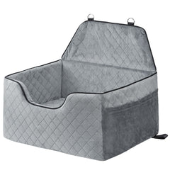 Dog Car Seat, Dog Booster Seat for Car with A Storage Pocket, Pet Car Seat with Clip-On Safety Leash, Sponge Filling, Dog Car Bed for Medium & Large Dog up to 24.9 kg, Gray