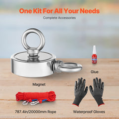 454 Kg Strong Fishing Magnet Kit Double-Sided Pull Force Rope Carabiner