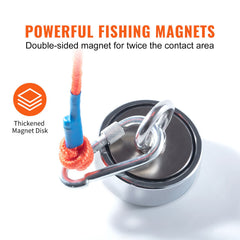 Magnet Fishing Kit, 1200lbs Pulling Force Double Sided Fishing Magnets, 2.95inch Diameter Magnet with Rope, Grappling Hook, Gloves, Waterproof Case, Threadlocker, Eye Bolt, for Fishing