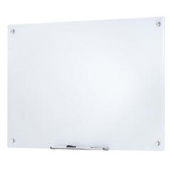 Magnetic Glass Whiteboard, Dry Erase Board 36"x24", Wall-Mounted Large White Glassboard Frameless, with Marker Tray, an Eraser and 2 Markers, White
