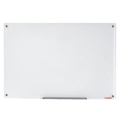 Magnetic Glass Whiteboard, Dry Erase Board 36"x24", Wall-Mounted Large White Glassboard Frameless, with Marker Tray, an Eraser and 2 Markers, White