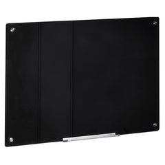 Magnetic Glass Whiteboard, Dry Erase Board 36"x24", Wall-Mounted Large White Glassboard Frameless, with Marker Tray, an Eraser and 2 Markers, Black