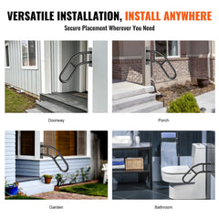 Handrails for Outdoor Steps, 29" Length Wall Mount Safety Railings for 1-3 Steps, U-Shaped Handrail with Matte Black Finished, Stair Handrails for Kids, Elderly, Pregnant Women, Disabled