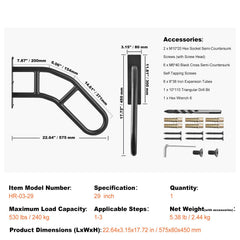 Handrails for Outdoor Steps, 29" Length Wall Mount Safety Railings for 1-3 Steps, U-Shaped Handrail with Matte Black Finished, Stair Handrails for Kids, Elderly, Pregnant Women, Disabled