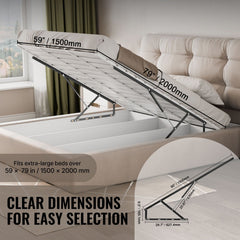 Bed Lift, 1500x2000mm Compatible Extra-large Size 140kg Load Bearing, DIY Wall Bed Mechanical Hardware Kit Vertical Deluxe, Pneumatic Lever Heavy Duty Support, Folding for Guestroom