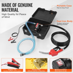 Fuel Transfer Pump, 12V DC 10 GPM 1/4 HP, Portable Electric Diesel Transfer Pump with Automatic Shut-Off Fuel Nozzle, High Flow, Long Inlet & Outlet Hose for Diesel, Kerosene, Transformer Fuel