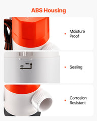 Livewell Pump for Boat 12V 500 GPH Livewell Aerator Pump Straight 2 Inlets