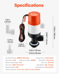 Livewell Pump for Boat 12V 500 GPH Livewell Aerator Pump Straight 2 Inlets