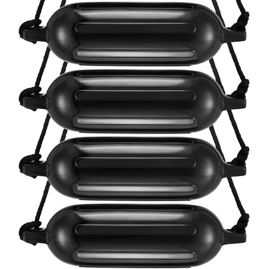 Boat Fenders, 6.5" x 23" Boat Bumpers for Docking, Inflatable Ribbed Fender with Center Holes, Marine Boat Dock Fender Bumper with Air Pump, 4 Needles and 4 Ropes and Storage Bag, Black
