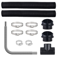 Diesel Heater Pipe Ducting Set, 3" Extendable Air Duct Hose, 1" Stainless Steel Exhaust Pipe, 2 Air Vents, Tee Air Outlet Connector and Hose Clamps, for 2KW/5KW/8KW Diesel Parking Heaters