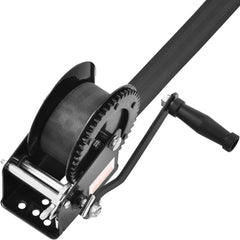 Hand Winch, 725.7 kg Pulling Capacity, Boat Trailer Winch Heavy Duty Rope Crank with 10 m Polyester Strap and Two-Way Ratchet, Manual Operated Hand Crank Winch for Trailer, Boat or ATV Towing