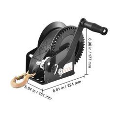 Hand Winch, 725.7 kg Pulling Capacity, Boat Trailer Winch Heavy Duty Rope Crank with 10 m Polyester Strap and Two-Way Ratchet, Manual Operated Hand Crank Winch for Trailer, Boat or ATV Towing