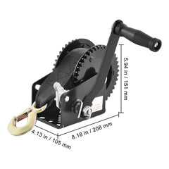 Hand Winch, 907.1 kg Pulling Capacity, Boat Trailer Winch Heavy Duty Rope Crank with 7 m Polyester Strap and Two-Way Ratchet, Manual Operated Hand Crank Winch for Trailer, Boat or ATV Towing