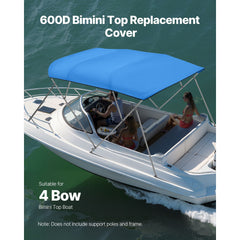 4 Bow Bimini Top Replacement Cover, 2440 mm Long, Durable 600D Marine Grade Waterproof Sun Shade Boat Canopy with Storage Boot, Easy Install Zipper Sleeve Awning, 2464-2616 mm W, Blue (No Frame)