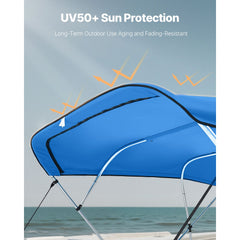 4 Bow Bimini Top Replacement Cover, 2440 mm Long, Durable 600D Marine Grade Waterproof Sun Shade Boat Canopy with Storage Boot, Easy Install Zipper Sleeve Awning, 2464-2616 mm W, Blue (No Frame)