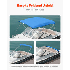 4 Bow Bimini Top Replacement Cover, 2440 mm Long, Durable 600D Marine Grade Waterproof Sun Shade Boat Canopy with Storage Boot, Easy Install Zipper Sleeve Awning, 2464-2616 mm W, Blue (No Frame)