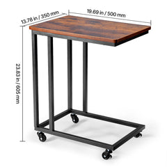 C Table, C Shaped Sofa Side Table with Metal Frame Rolling Casters, Portable C Shaped End Stand for Living Room Bedroom Office, 19.69 x 13.78 x 23.82 inches Laptop Side Tables, Brown and Black