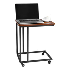 C Table, C Shaped Sofa Side Table with Metal Frame Rolling Casters, Portable C Shaped End Stand for Living Room Bedroom Office, 19.69 x 13.78 x 23.82 inches Laptop Side Tables, Brown and Black