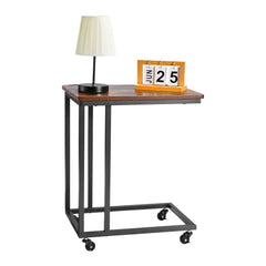 C Table, C Shaped Sofa Side Table with Metal Frame Rolling Casters, Portable C Shaped End Stand for Living Room Bedroom Office, 19.69 x 13.78 x 23.82 inches Laptop Side Tables, Brown and Black