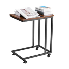 C Table, C Shaped Sofa Side Table with Metal Frame Rolling Casters, Portable C Shaped End Stand for Living Room Bedroom Office, 19.69 x 13.78 x 23.82 inches Laptop Side Tables, Brown and Black