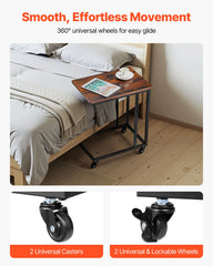 C Table, C Shaped Sofa Side Table with Metal Frame Rolling Casters, Portable C Shaped End Stand for Living Room Bedroom Office, 19.69 x 13.78 x 23.82 inches Laptop Side Tables, Brown and Black