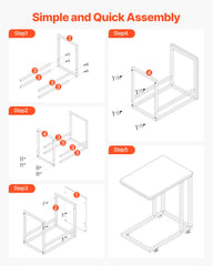 C Table, C Shaped Sofa Side Table with Metal Frame Rolling Casters, Portable C Shaped End Stand for Living Room Bedroom Office, 19.69 x 13.78 x 23.82 inches Laptop Side Tables, Brown and Black