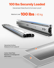 Drawer Cabinet Slides Side Mount 22 inch 10 Pairs 100 LB Load Replacement