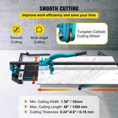 Tile Cutter 47in Cutting Tool w/ Laser Guide Single Rail Double Brackets
